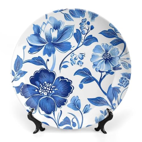 Blue Ceramic Decorative Plate, Decorative Dish with Stand, Paint Bone China Decorative Plates Art Porcelain Plate for Living Room Hallway Table Decor