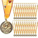 Loetere 24 Pcs Turkey Trot Award Medals 2'' Turkey Race Awards Trophy with Neck Ribbon Thanksgiving Winner Prizes Bulk Gifts for Team Prize Participation Competitions Achievement Party Favors