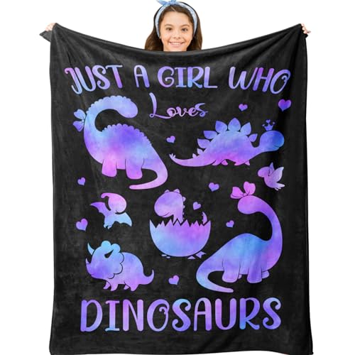 Jepufo Dinosaur Blanket Gifts, Dinosaur Blanket for Girls Kids, Dinosaur Gifts for Girls Women, Just a Girl Who Loves Dinosaurs Blanket, Best Gift Ideas for Dinosaur Lover Blanket 40"X50"