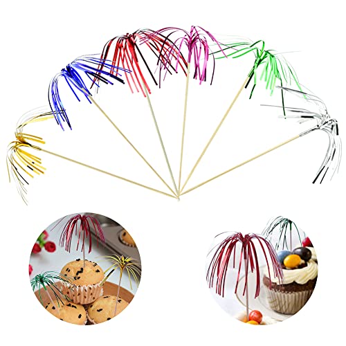 VCRANONR 120 PCS Pics à Cocktail en Bois et Papier 23cm Decoration Cocktail Coloré Feu d'Artifice Cocktail Bâtons Anti-fracture Durable pour Cupcake Boissons Fruits Dessert Canapés Toppers Fête Cover