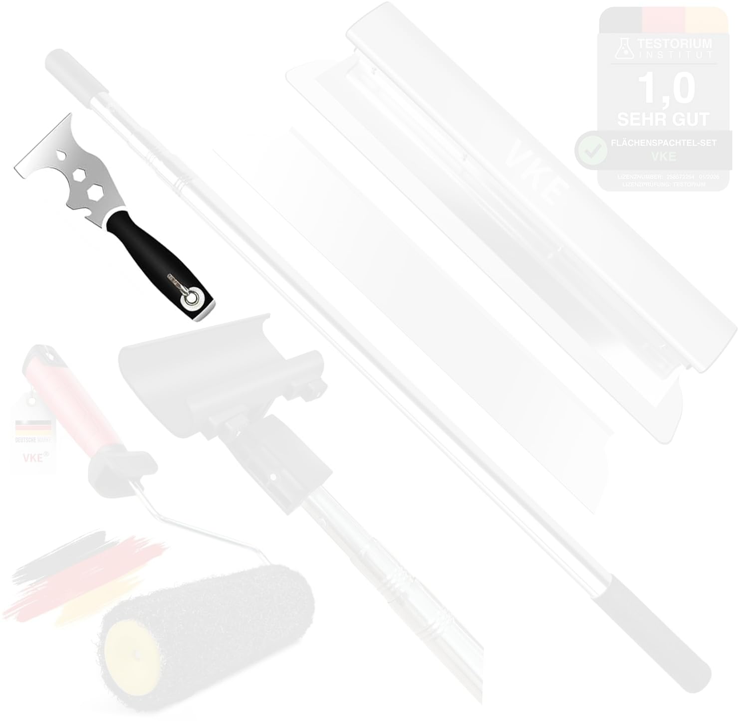 VKE Llana Para Alisar Paredes con Palo Telescópico 2,1m y Mango ergonómico, Espatulas Pladur kit,espátula multifunción, rectas/curvas, para enlucir(la espátula)
