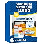 Vacuum Storage Bags - 6 Pack Jumbo (80X100cm) Space Saver Sealer Compression Bags, Reusable Vacuum Bags for Storage Clothes, Duvets, Bedding, Quilts, Pillows, Blankets, Travel