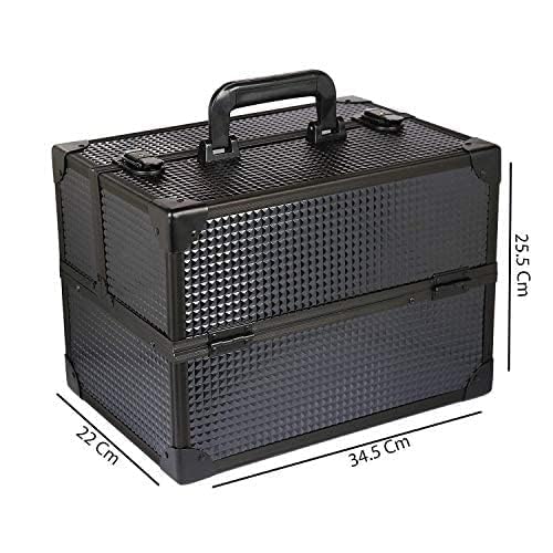 Image of Adson Professional Makeup Box Cosmetics Case Jewelry Organiser Vanity Make Up Storage Box Beauty Train Case Lockable with Keys (Jet Black)