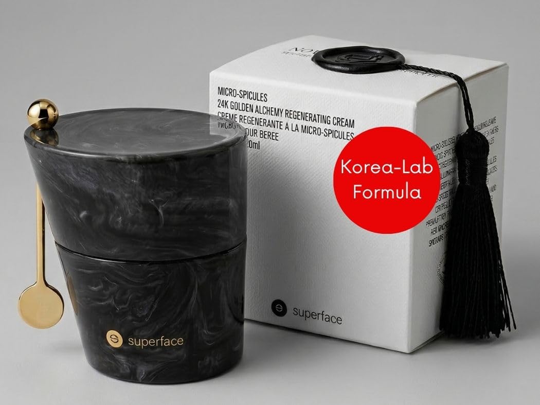 Superface 24K Golden Alchemy Micro‑Spicule Cream - Anti‑Aging Microneedling Face Treatment for Women & Men with 24K Gold, Cica, Peptides & Retinal, Targets Skin Texture & Pores, 30ml / 1oz