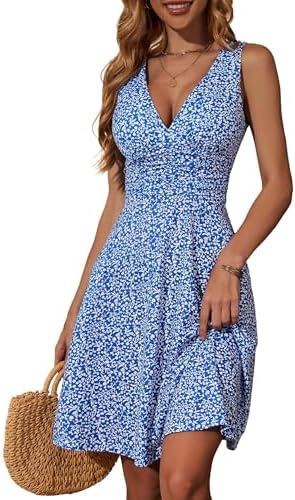 OURIN Women's Spring Deep V Neck Sleeveless Floral Sundresses wit...