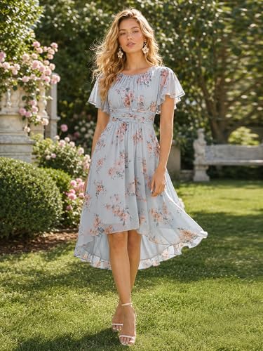 Image of Ever-Pretty Women's Chiffon Crew Neck Empire Waist Wedding Guest Dress Summer Short Sleeve Semi Formal Dresses 02053