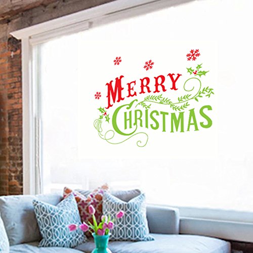 Dnven Green And Red Merry Christmas Quotes Lettering Vinyl Words Graphic Wall Stickers Wall Decals Door Windows Stickers Glass Decals For Kids Rooms Nursery Living Rooms Bedrooms 23 Inches X 19 Inches #TOP3