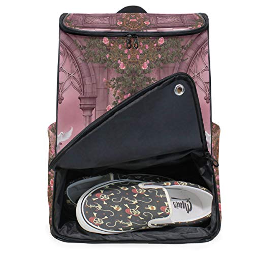 Preisvergleich Produktbild LUPINZ Künstlerischer Rucksack mit Rosenranken-Motiv, bedruckt, robust, für die Schule