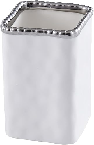 Pampa Bay VAN2718W - Porta cepillos de dientes con cuentas plateadas, altura de 4.5 pulgadas, porcelana