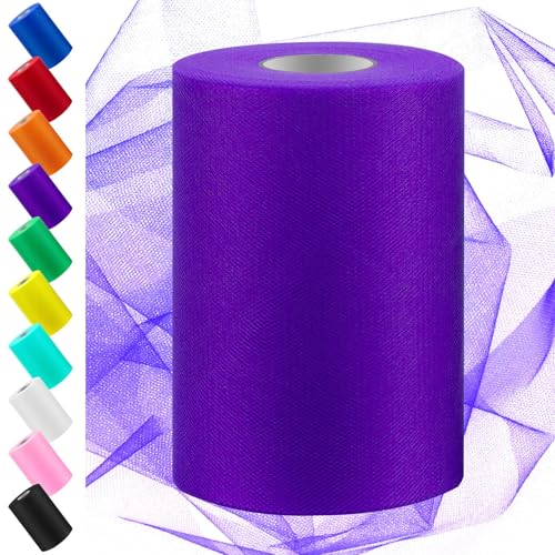 Swpeet 6 Inch by 100 Yards Purplish Red Tulle Fabric Roll, Fabric Spool Tulle Ribbon, Netting Polyester Spool Ideal for DIY Handmade Birthday Party Wedding...