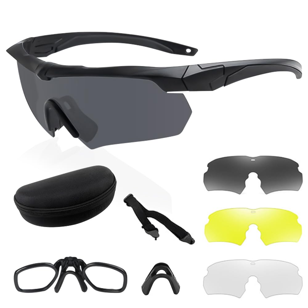 Occhiali da Sole da Uomo Polarizzati, Occhiali Running Uomo con 3 Lenti Intercambiabili, Anti-UV400 Occhiali da Sole Polarizzati, Occhiali Tattici Militari per Caccia, Ciclismo, Escursionismo