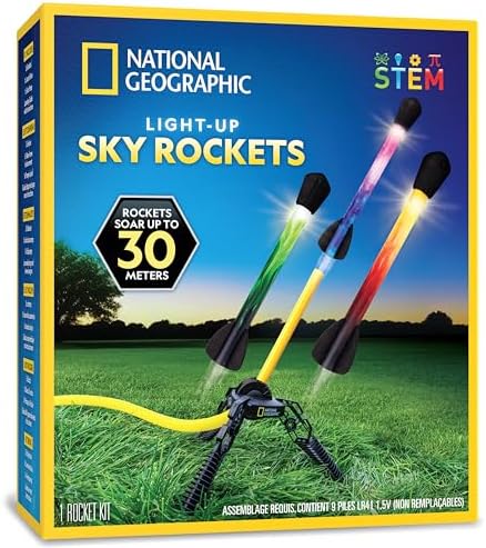 National Geographic Air Rocket Toy – LED Rocket Launcher for Kids, Jump & Launch Air Powered Foam Rockets up to 30.5 Meters, Kids Outdoor Activities