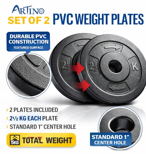 Image of Artino P.V.C Weight Plates, Filled with Concrete, Standard Weights Plates, Set for Weight Lifting, Home Gym Fitness Workout (Online Series) (Adjustable Upto 25 mm Rod) ((2.5Kg X 2Pc)5Kg)
