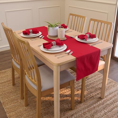 Image of Encasa XO Cotton Napkins for Dining Table | Set of 6, Size 50x50 cm | Machine Washable Reusable Table Napkin, Soft & Absorbent, Elegant Table Decor for Kitchen, Hotels, Party - Deep Red