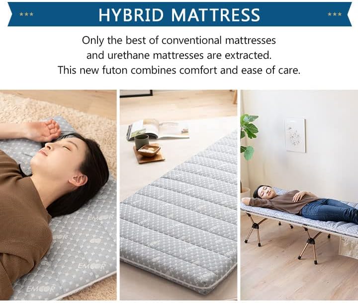 Miniatura 3 de EMOOR Colchón de futón híbrido plegable, espuma de uretano de alta resistencia 150N con funda acolchada lavable, tamaño japonés (26 x 71 pulgadas),