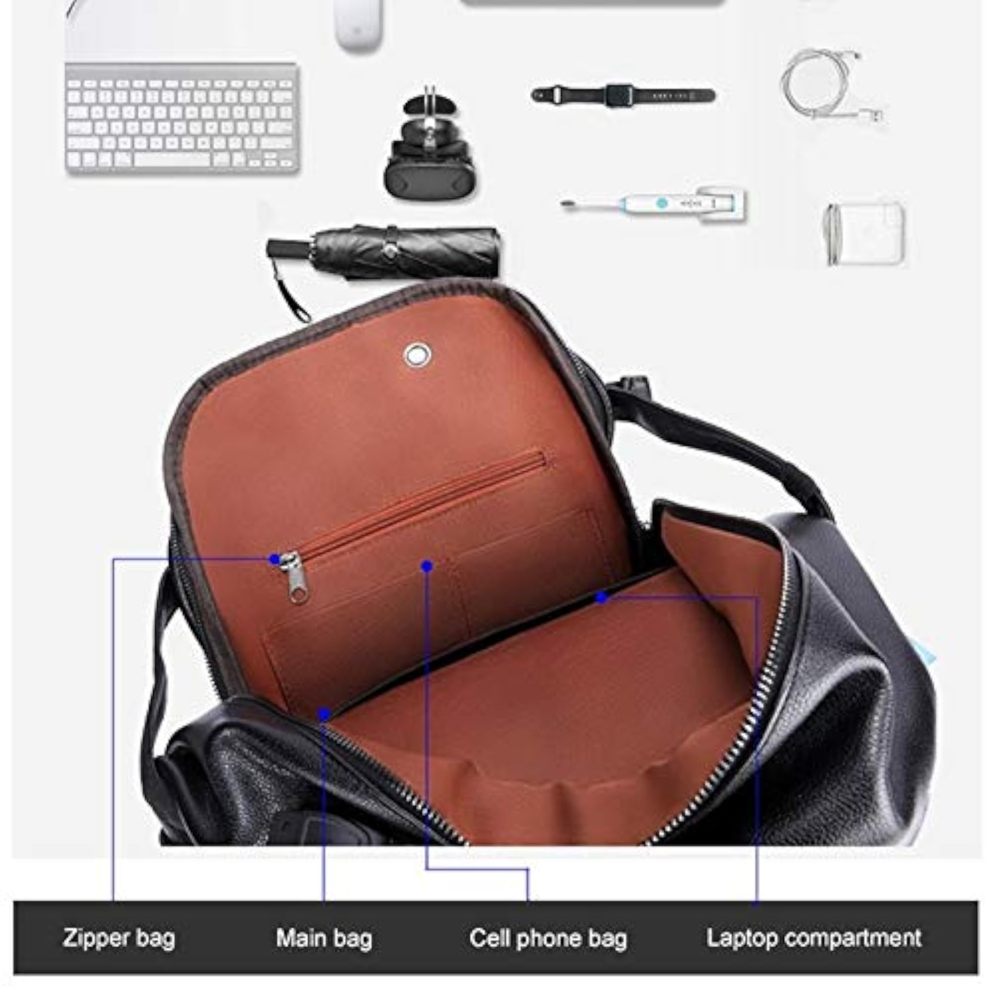 Men's Multifunctional Waterproof PU Leather Backpack