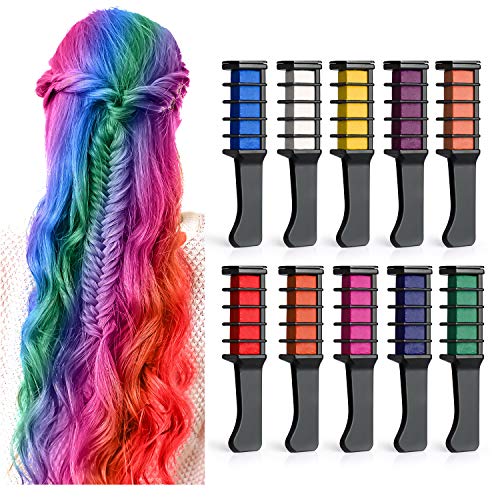 BALHVIT Hair Color Chalk Comb Set, [10 Bright Colors] Washable Hair Chalk for Girls Gifts, Popular Chalks on Birthday Cosplay Halloween Party, Non-Toxic Temporary Hair Chalk Pens Safe for Kids, Teen
