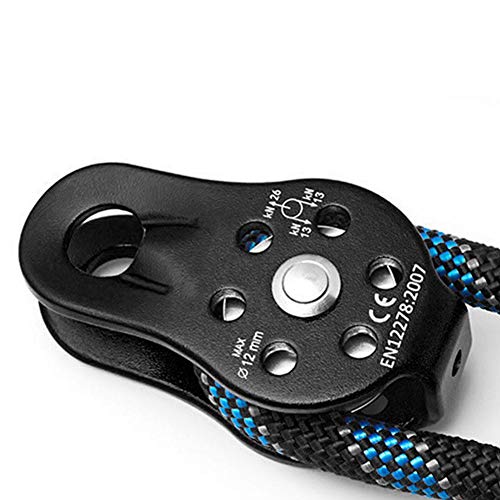 BOROCO Ko?o pasowe do wspinaczki, ko?o pasowe do wspinaczki 26KN ze stopu aluminium Heavy Duty pojedynczy blok liny obrotowej do wspinaczki linowej 12mm(black)