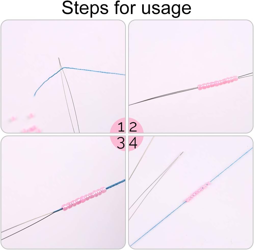 12 Pieces Beading Needles Big Eye Set, 6 Size Beading Needles Beading Embroidery Stainless Needles with Needle Bottle, 5 Pcs Bead Needle Threader, Scissors and Thimble for Jewelry Making