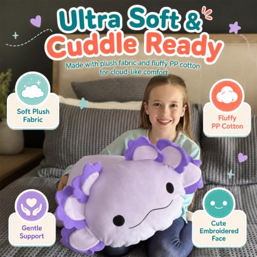 Image of BENINY 39-Inch Giant Axolotl Plush Pillow, Purple Large Stuffed Animal, Extra Soft Huggable Cuddly Toy Gift for Kids Girls Boys, Birthday Christmas Room Decor