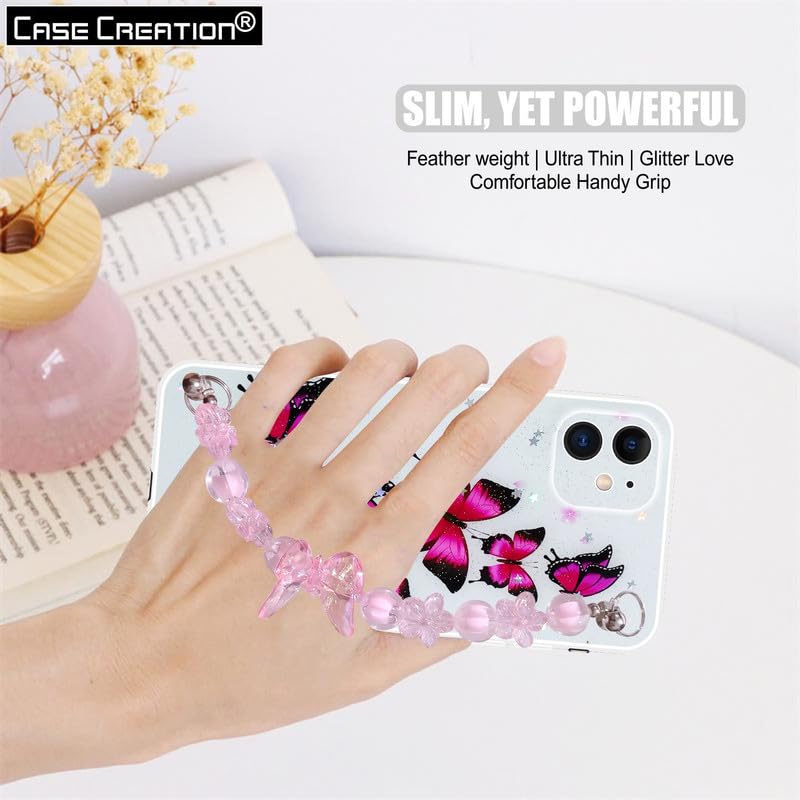 Image of COVERLY Fancy Chain Case Cover for iPhone 12 Pro, Wrist Holder Butterfly Stand Cotton Candy Dream Charming Flower Design Rainbow Girlish Full Protective Bracelet Fashion Case for Apple iPhone 12 Pro