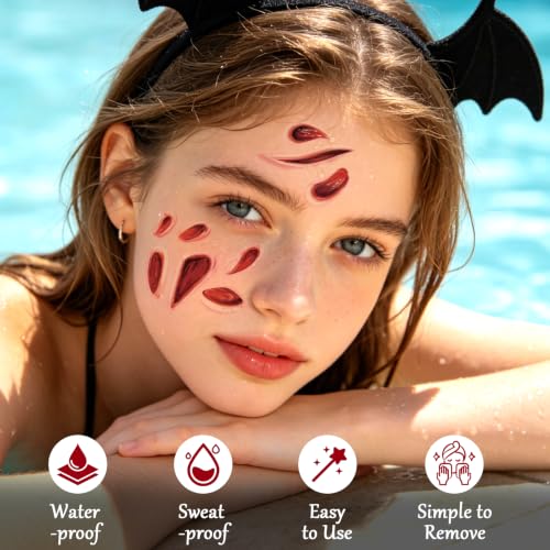 Halloween Fake Blood Makeup, Face Scars Temporary Tattoos for Women Adults - image 5