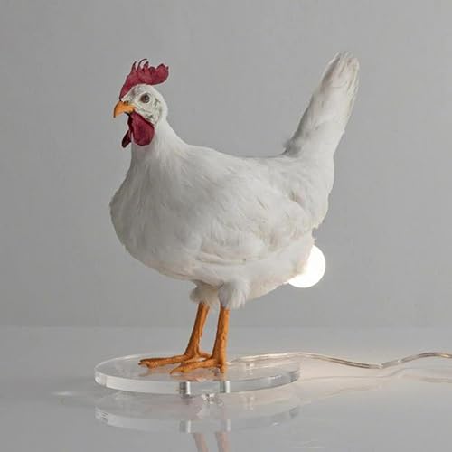 Miniatura 9 de YCRCTC Taxidermy - Lámpara de mesa de gallo de resina luces de cola de pollo gallina de Pascua huevos de noche lámpara lateral de cama color blanco