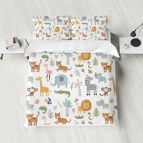 Housse de couette 220x240 microfibre animaux pour lit ado facile à laver