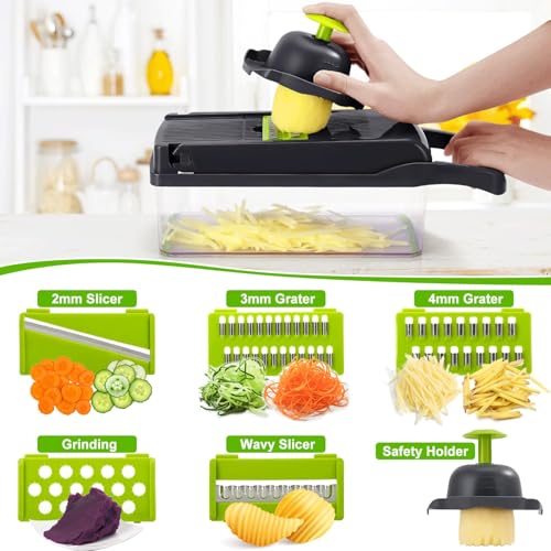 Image of Vegetable Chopper, 14 in 1 Mandoline Veg Chopper and Dicer, Food Chopper, Chopper for Salad Onion Veg Garlic Potato, Kitchen Multifunctional Vegetable Cutter