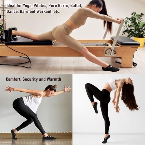 Image of yeuG Pilates Socks for Women Non Slip Grip Socks for Yoga, Barre, Hospital, Barefoot Grippy Yoga Sock Womens Gifts 4 Pairs