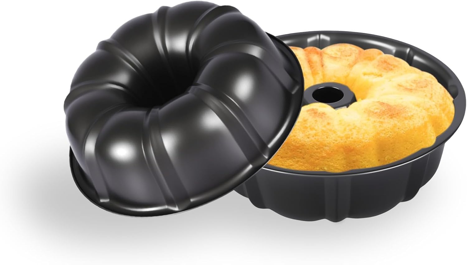 Non-Stick Fluted Cake Tin, Carbon Steel Ring Tin with Swirl Engraving - 8-Inch (20 cm) Pumpkin-Shaped Cake Pan for Baking - High-Temperature Resistance, Black-image-38