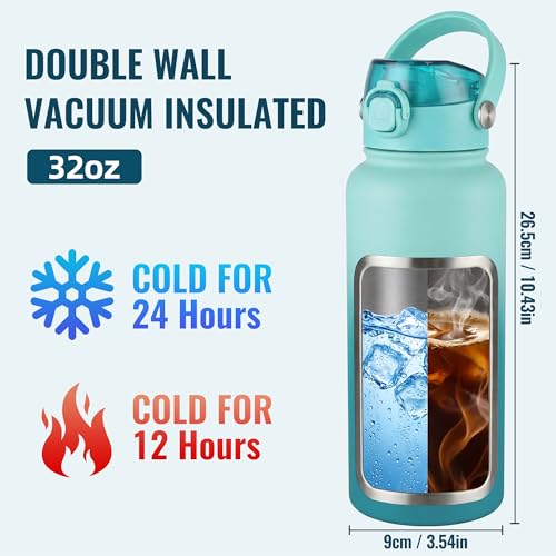 Image of OLDLEY 32oz Insulated Water Bottle with 2-in-1 Straw & Chug Lid, Leakproof Stainless Steel Bottle, Double Wall Vacuum Insulated Water Bottle for Sports, Gym, Travel, Teal Ombre