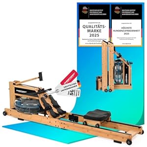 Christopeit Wasserrudergerät klappbar für Zuhause - Rudergerät Holz, Hybrid Wasser-Magnet-System, Kinomap, Bluetooth (Colorado - Bambus)