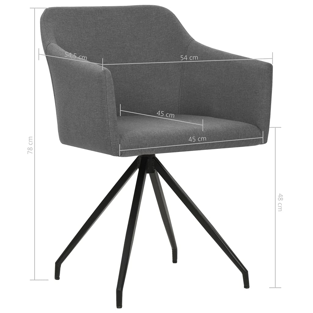 Sedia girevole per sala da pranzo, 2 pezzi, tessuto grigio chiaro con telaio in acciaio, imbottita ergonomica, girevole a 360 gradi, seduta 45 x 45 cm, ideale per sala da pranzo, ufficio
