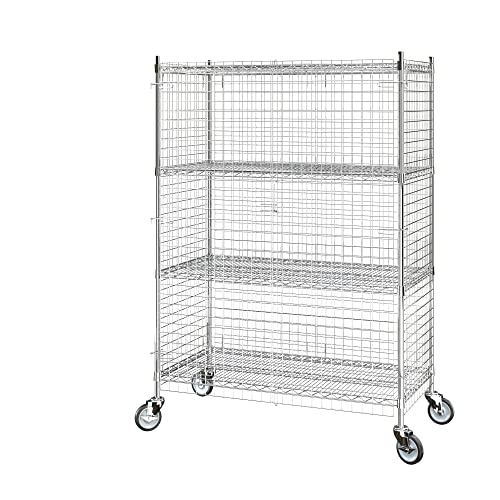 Commercial Grade NSF Listed Metal Wire Mesh Storage Chrome Mobile Security Cage Kit, 24\" x 48\" x 70\", Perfect for Warehouse, Grocery Store, Restaurant, Dishroom
