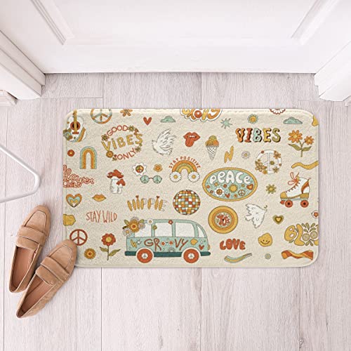 Kids 70s Party Decorations Bath Rugs Cute Bus Car Bathroom Mats for Boys Girls Pastel Rainbow Bath Carpets 20x32 Hippie Mushroom Floor Mats 60s Retro Disco Bathroom Rugs Groovy Room Decor