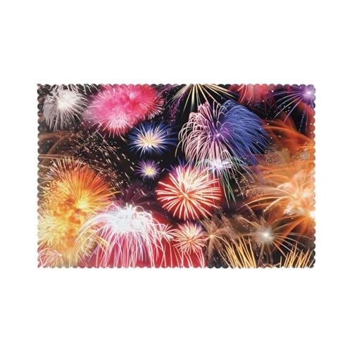 AEKGOHP Beautiful Fireworks Printed Placemats for Dining Table Set of 6 12x18in heat resistance for hotels, homes, and banquets