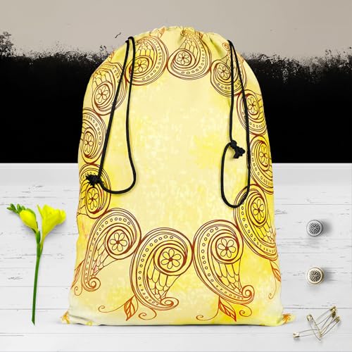 Image of ArtzFolio Ethnic Circular Ornament D5 | Reusable Sack Bag | Bag for Gym, Storage, Vegetable & Travel