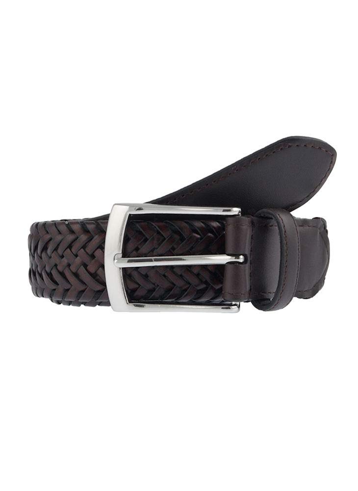 Dents Men's Brown Woven Leather Belt With Satin Nickel Buckle - / Xl