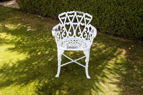 Image of BRISHI Cast Aluminium Garden Patio Seating Chair and Table Set for Balcony Outdoor Furniture with 1 Table and 2 Chair Set (White)
