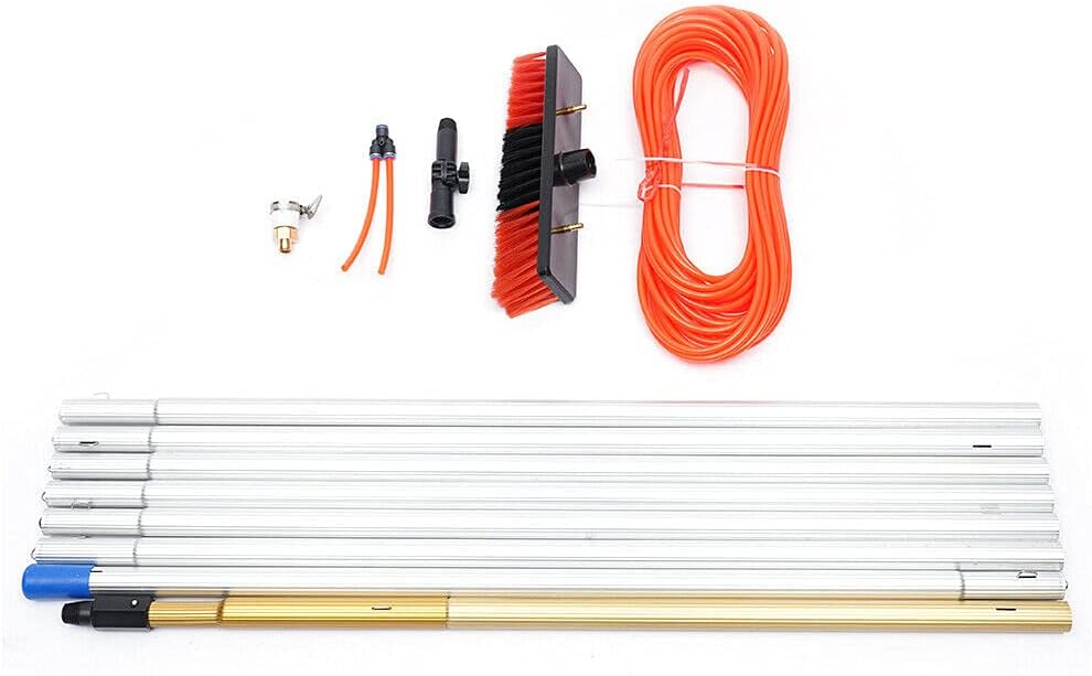 26FT Water Fed Pole Kit, Window Cleaning Poles, Water Fed Brush, for Outdoor Window Cleaner Window Glass Solar Panel Cleaning (US Stock)