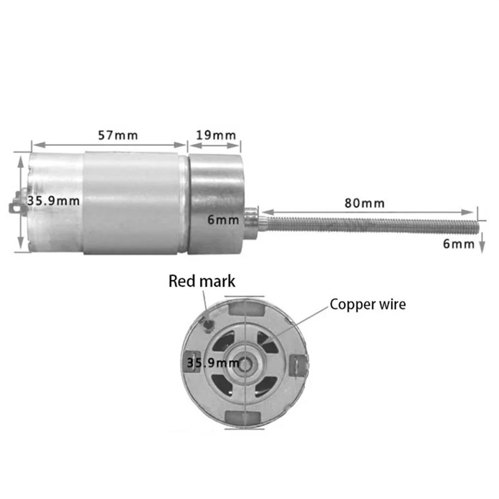 37GB 555 Getriebemotor DC 12V 24V Hohes Drehmoment Reversibler elektrischer Metall-M6-Wellen-Untersetzungsmotor Hohe Leistung(12V Only Motor,600 RPM)