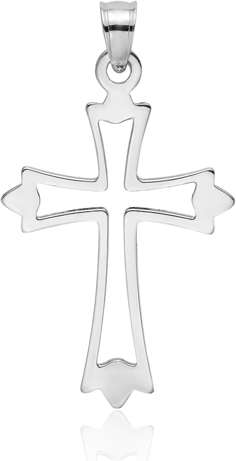 IceCarats 14K Solid White Gold Celtic Medium Cross Pendant Necklace 25.5mm 1 inch Polished For Her For Him