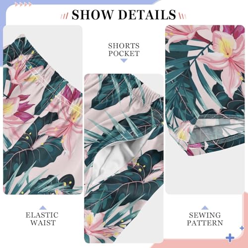 Banana Leaf and Flowers Boys Long Pants Soft Trousers Elastic Waist Kids Lounge Bottoms with Pockets S-XL4