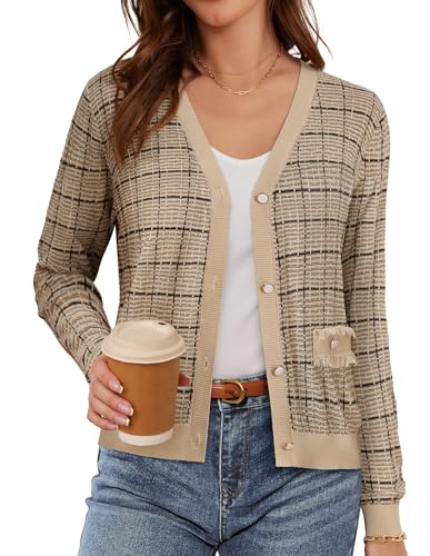 GRACE KARIN Ladies Lightweight Summer Cardigans Casual Office Business V Neck Jumpers Shrugs for Women UK CL318-02/Navyblue M