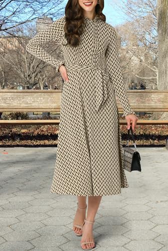 Image of KOH KOH Womens Long Sleeve Semi Formal Work Elegant Pockets Mini Midi Dress