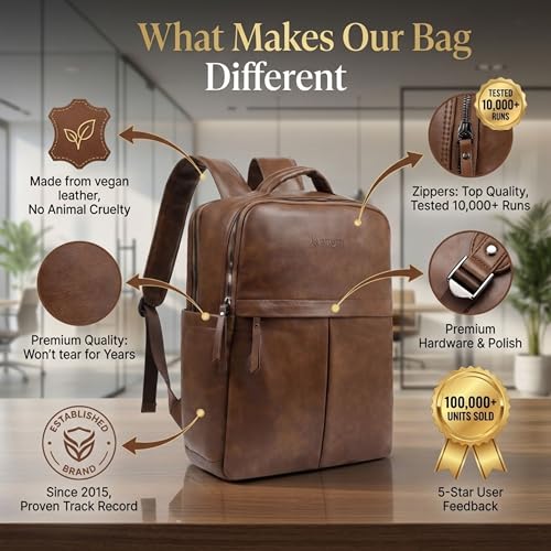 Image of VISMIINTREND Leather Laptop Backpack Bag for Men & Women | Casual, Office, College, Travel, Airport, Weekender Bag | Fits upto 15.6 Inch Laptop, Macbook | Durable | Birthday, Rakhi Gifts