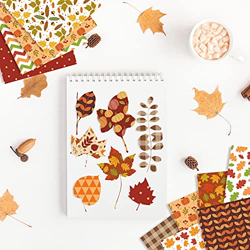 Whaline 12 Designs Autumn Pattern Paper Pack A5 Size Fall Leaves Pumpkin Plaid Waves Craft Paper 60 Sheet Red Brown Double-Sided Origami Paper For Autumn Harvest Thanksgiving Card Making Scrapbook #TOP6