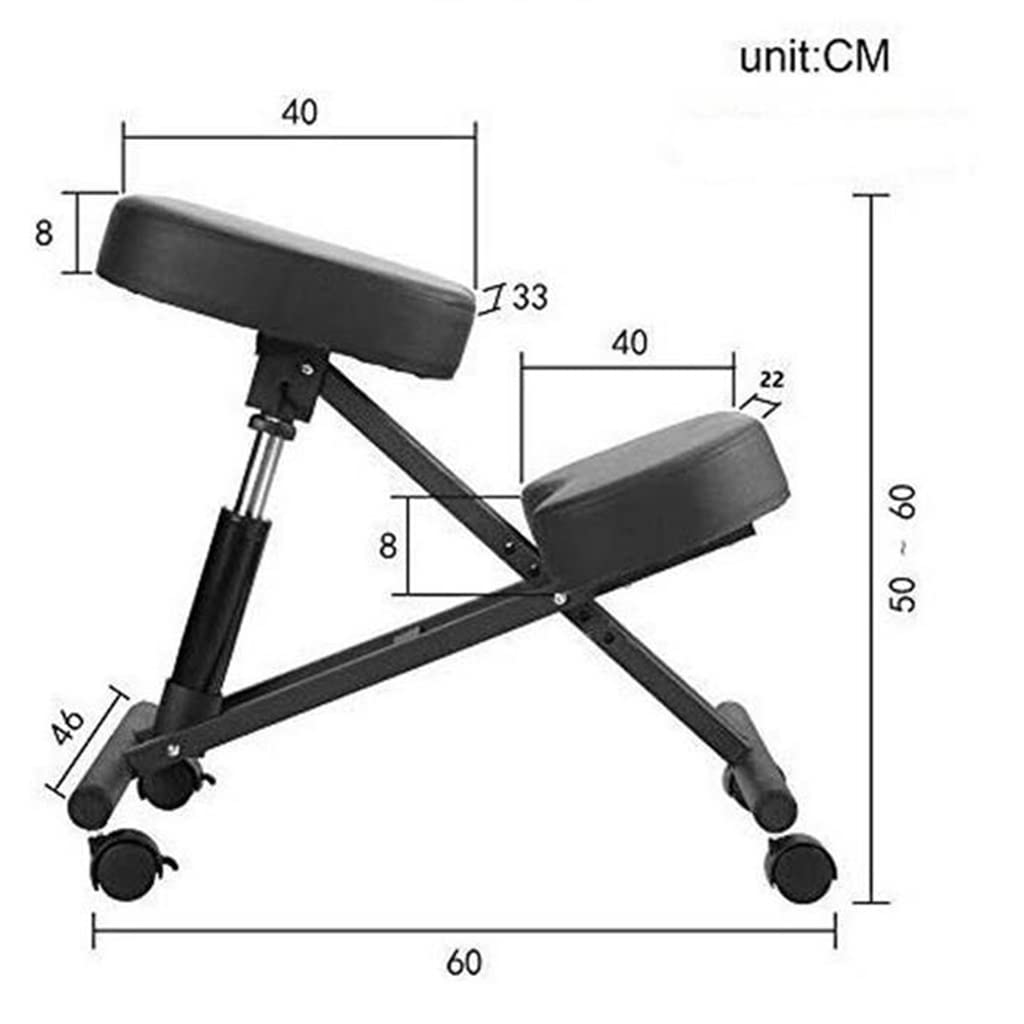 Silla ergonómica para arrodillarse, taburete ajustable, cojines de espuma gruesa, ruedas deslizantes suaves, mejora la postura para la oficina en casa, color negro