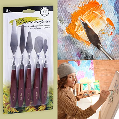 Conda Palette Knife Painting Stainless Steel Spatula Palette Knife Oil Paint Metal Knives Wood Handle (Red 5 Piece) #TOP5